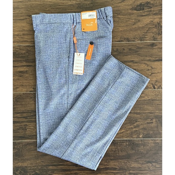 Tallia Men's 30x32 Knit Suit Trousers Flat Front Blue Check Stretch NEW - Picture 1 of 10